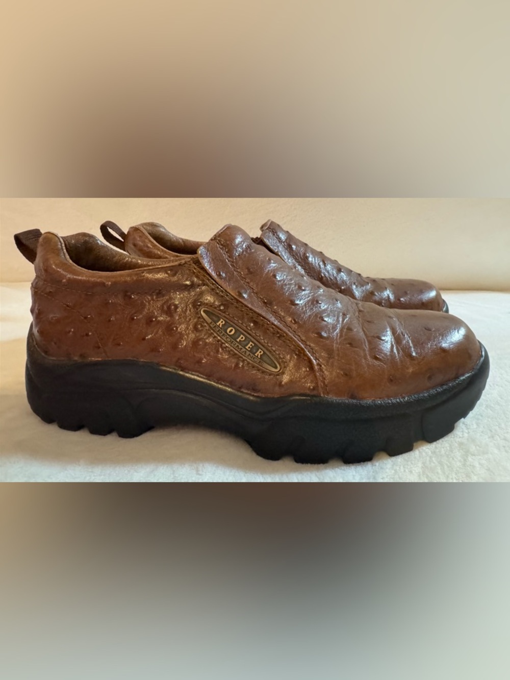 Roper Men's Performance Faux Ostrich Slip-on Loafer Shoes Size 9
